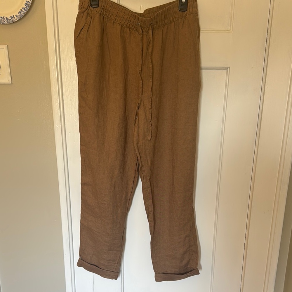 NWT! Womens Linen Relaxed Fit Flowy Pants with Cuffed Ankles